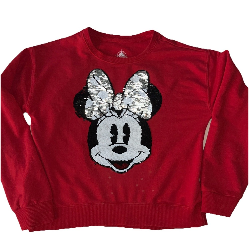 Disney Parks Minnie Mouse Flip Sequin Red Sweatshirt Kids Large L